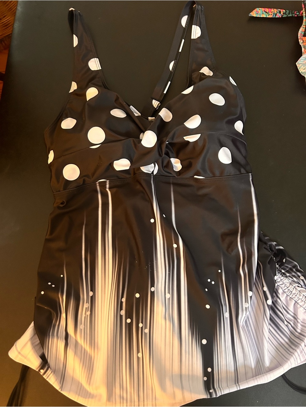 hanna nikole tankini swim top - womens plus size 16W black white gathered sides
